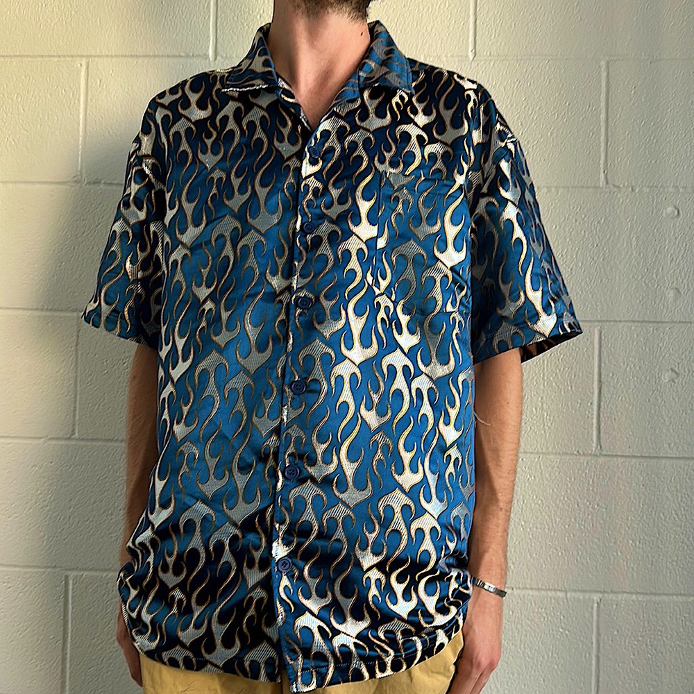 HOAX original shiny flame button up Large